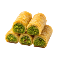 Traditional dessert roll filled with nuts and green filling on display png