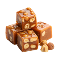 Handmade caramel squares with nuts on a transparent background png