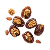 Delicious stuffed dates with walnuts and almonds on a transparent background png
