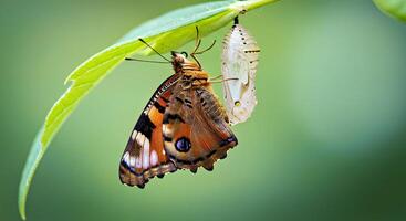 A butterfly is about to change into a chrysalis photo