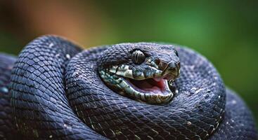 A close up of a snake with its mouth open photo