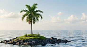 A palm tree is on an island in the middle of the ocean photo