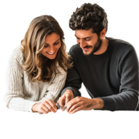 Technology and Togetherness A Couple Viewing a Smartphone on a Table png