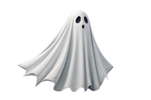 A side-angled perspective of a cartoon ghost. Fabric edges ripple, highlighting movement, with subtle shadows for a three-dimensional effect png