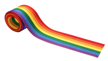 A neatly rolled ribbon featuring vibrant rainbow stripes, arranged in a gradient from red to violet png