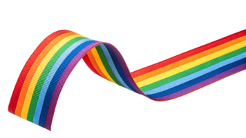 A flowing rainbow-striped ribbon, slightly curved mid-air, showcasing vivid colors transitioning smoothly from red to violet png