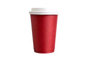 A clean bright red cup featuring a smooth finish, capped with a white lid for a festive and inviting look png
