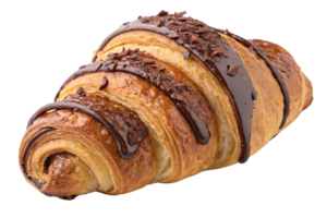 A perfectly baked croissant layered with chocolate drizzle and cocoa shavings, exuding indulgence and decadence with its flaky texture and sweet filling png