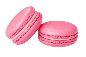 Two vibrant pink macarons with delicate, smooth shells and creamy filling, showcasing an appetizing, pastel dessert png