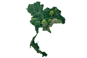 Thailand map with varying greenery, showing different forest densities and distinct regions, symbolizing ecological diversity and a balance between nature and geography png