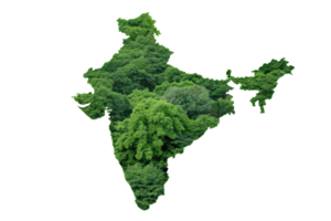 A map of India covered with vivid greenery, representing dense forests and ecological diversity, highlighting the country's green environment png