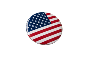 A button with the American flag design, emphasizing bold, vivid colors and a high-gloss finish for visual appeal png
