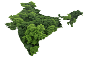 A different perspective of India map, layered with bright green trees and a focus on forest regions, symbolizing natural abundance png