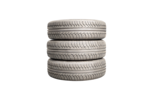 A stack of three new tires, clean and detailed, highlighting uniform tread patterns png