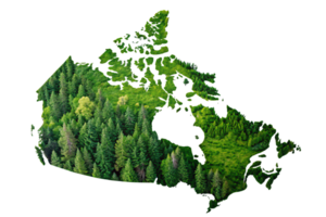 A map of Canada filled with lush evergreen trees, showcasing a dense green forest texture symbolizing the country's abundant natural resources and wilderness png