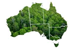 un artistique représentation de Australie couvert avec vert cime des arbres et défini Etat les frontières, symbolisant le lien entre la nature et Régions png
