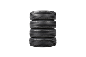 A vertical stack of four car tires with defined tread patterns, showcasing reliability, durability, and suitability for different terrains png