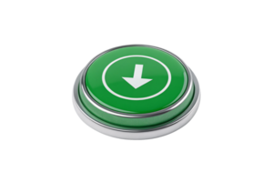 A shiny, metallic green button with a white downward arrow symbol, suggesting an action like downloading, pressing, or confirming a task png