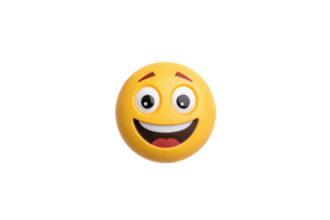Minimalistic design of a yellow emoji with large round eyes, an open smile, and a pink tongue, radiating joy on a clean background png