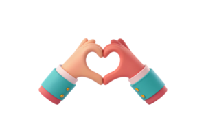 Two hands form a heart shape, adorned with cheerful cuffs, symbolizing unity, love, and collaboration in a vibrant, cartoonish depiction png