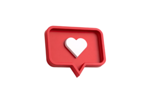 A 3D red speech bubble-like design with a raised white heart in its center, symbolizing social media interactions png