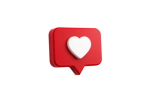 A bold red rectangular speech bubble with a protruding white heart, slightly angled to enhance its three-dimensional effect png
