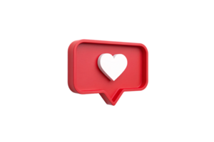 A vibrant red 3D notification-like icon featuring a glossy white heart, tilted slightly for a dynamic perspective png