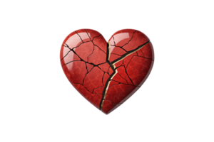 A textured red heart, cracked and fractured with golden veins running through the breaks, suggesting resilience and mended emotions png