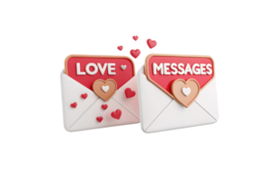 Playful graphic of two envelopes labeled Love and Messages, surrounded by floating red hearts, symbolizing affectionate communication png