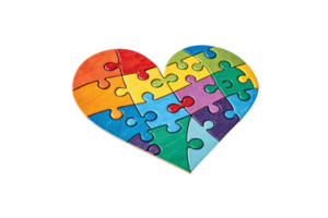 Multicolored puzzle pieces with overlapping textures, symbolizing complexity, interconnection, and creative unity png