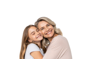 A warm hug shared between a grandmother and granddaughter, both smiling serenely. Their heartfelt connection is apparent in this peaceful and affectionate pose png
