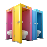 Row Of Colorful Toilets With Open Doors Transparent Background png