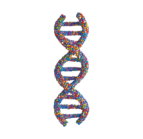 DNA double helix transparent image. Multicolored molecular spheres structure isolated cutout 3d render. Genetics, biotechnology, biological research cut out clipart design element png
