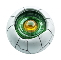 High-tech artificial eye with glowing iris transparent image. Synthetic vision. Futuristic technology isolated cutout 3d render. Robotic component cut out clipart design element png