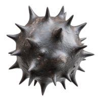 Spiked black bacterial cell transparent image. Rough surface, sharp spikes. Viral virus isolated cutout 3d render. Danger, infection, biohazard cut out clipart design element png