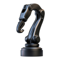 Sleek black industrial robotic arm with hook attachment image isolated transparent. Precision handling cut out photo . Mechanical engineering cutout element object photography png