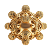Intricate golden nano structure transparent image. Interconnected spherical nodes isolated cutout 3d render. Nanotechnology, molecular science cut out clipart design element png