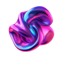 Abstract metallic fluid shape with neon glow transparent image. Dynamic modern sculpture isolated cutout 3d render. Futuristic artistic visual effect cut out clipart design element png