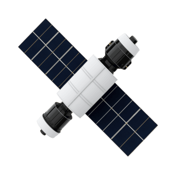 Modern satellite with solar panels floating in space image isolated transparent. Global technology cut out photo . Data transmission. Hightech device cutout element object photography png