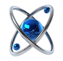 Atomic structure model transparent image. Physics, quantum. Scientific visualization. Electron orbit isolated cutout 3d render. Molecular science cut out clipart design element png