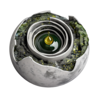 Futuristic layered mechanical eye in cracked organic shell transparent image. High-tech innovation isolated cutout 3d render. Cybernetic enhancement cut out clipart design element png