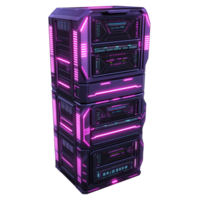 Sci-fi AI supercomputer server image isolated transparent. Black and neon pink futuristic hightech system cut out photo . Innovative hardware cutout element object photography png