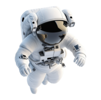 Spaceman floating in space transparent image. Astronaut wearing white spacesuit in weightlessness isolated cutout 3d render. Cosmonaut zero gravity cut out clipart design character png