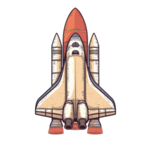 Hand-drawn retro-style space shuttle launching transparent image. Nostalgic depiction of rocket spaceship isolated cutout. Spacecraft liftoff cut out clipart design element png