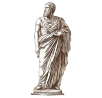 Engraving statue of ancient greek philosopher in flowing robe transparent image. Engraved historical figure isolated cutout. Vintage wise thinker cut out clipart design character png