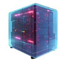 Futuristic quantum data server image isolated transparent. Digital storage illuminated neon circuits cut out photo . AI processing advanced computing cutout element object photography png