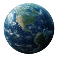 Earth planet with network connections grid overlay image isolated transparent. Global data digital connectivity cut out photo . Globe world map cutout element object photography png