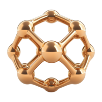 Minimalist golden molecular framework transparent image. Interconnected spheres isolated cutout 3d render. Chemistry, nanotechnology, quantum physics cut out clipart design element png