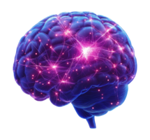 Glowing brain with pink neural connections transparent image. Synaptic activity AI anatomy isolated cutout 3d render. Cognition, neuroscience cut out clipart design element png