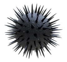 Black virus particle with sharp spikes transparent image. Microbiology visualization isolated cutout 3d render. Public health. Microscopic pathogen cut out clipart design element png
